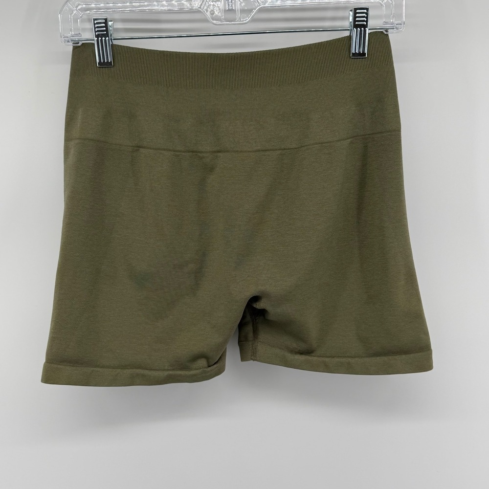 CELER Olive Green Ruched Seamless Workout Shorts Womens XL Nylon‎ Spandex Blend